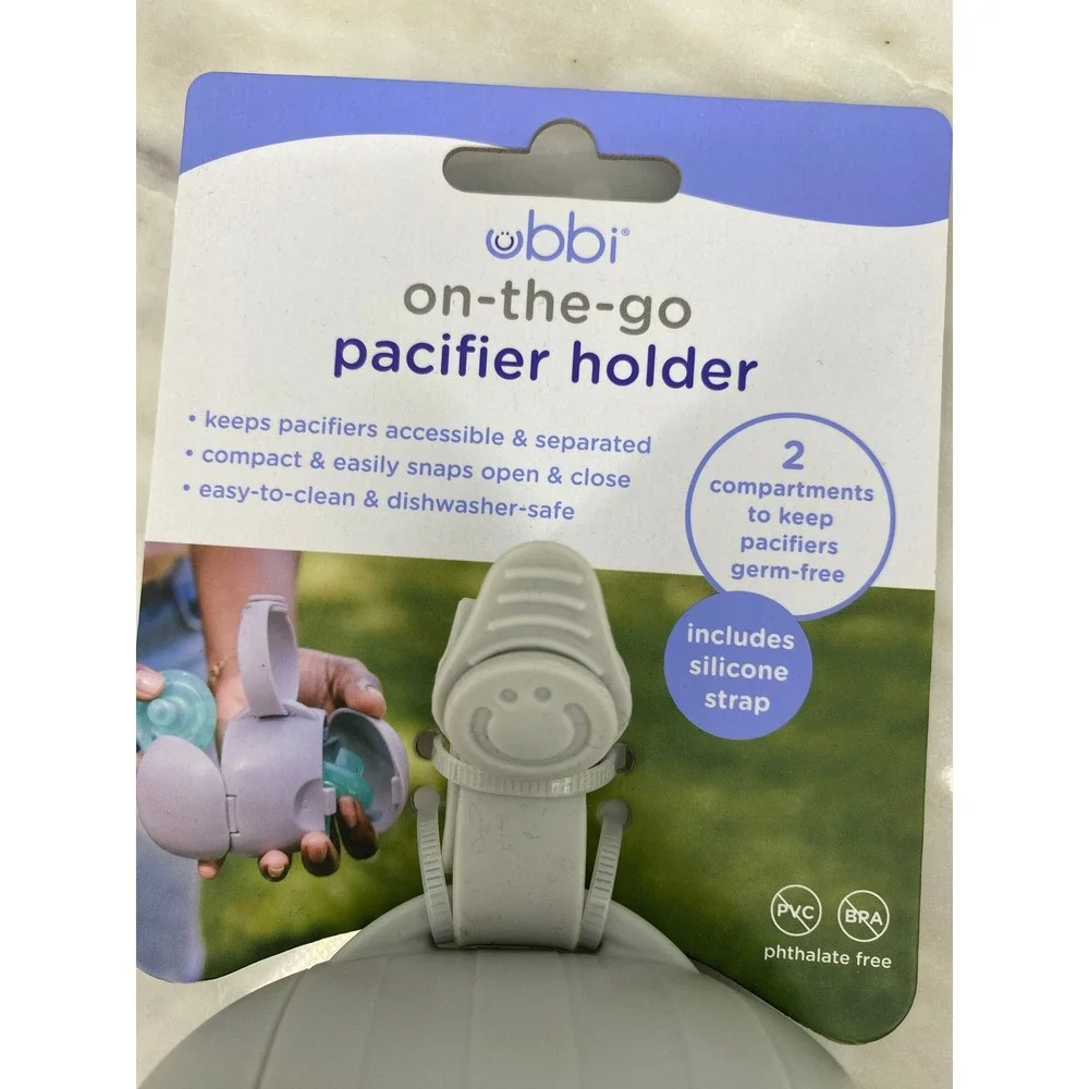 Ubbi On-The-Go Pacifier Holder Gray‎ Case 2 Compartment Portable New